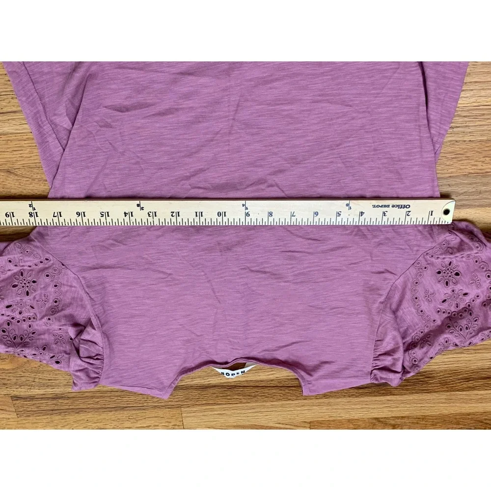 Boden Women's Pink Eyelet Embroidered Puff Sleeve Slub  Top US 10